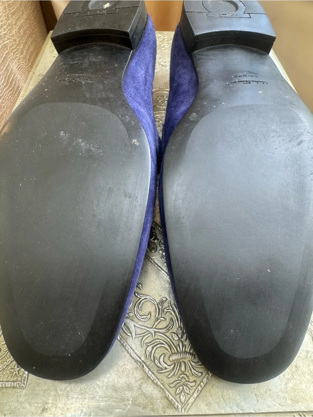 Salvatore Ferragamo Navy Suede Gancini Bit Loafers 12 2E